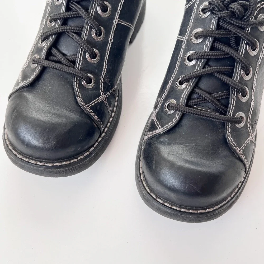 Vintage 90s Chunky Black Lace Up Oxford Shoes Women Size 6.5 Faux Leather Preppy